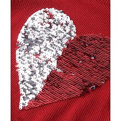Pine Kids Knitted Full Sleeves Pullover Sweater with Reversible Heart Sequin Design - Red