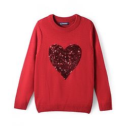Pine Kids Knitted Full Sleeves Pullover Sweater with Reversible Heart Sequin Design - Red