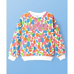 Pine Kids Cotton Knit Full Sleeves Sweatshirt with Glitter Text Print - White