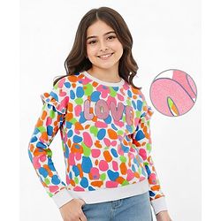 Pine Kids Cotton Knit Full Sleeves Sweatshirt with Glitter Text Print - White