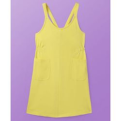 Pine Kids Cotton Knit Solid Frock With Polka Dot Printed Inner Tee - Yellow