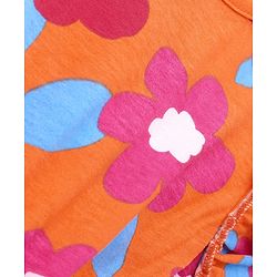 Pine Kids Cotton Knit Frill Sleeves Full Length Jumpsuit Floral Print - Orange