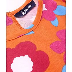 Pine Kids Cotton Knit Frill Sleeves Full Length Jumpsuit Floral Print - Orange