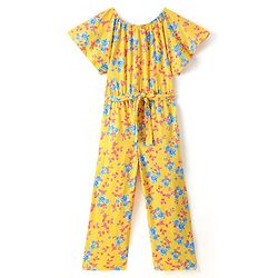 Pine Kids Cotton Knit Flutter Sleeves Jumpsuit Floral Print - Yellow