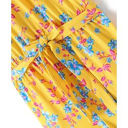 Pine Kids Cotton Knit Flutter Sleeves Jumpsuit Floral Print - Yellow
