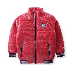 Pine Kids Full Sleeves Padded Bomber Jacket with Badge Applique - Red