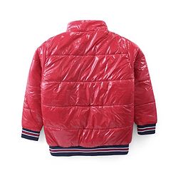 Pine Kids Full Sleeves Padded Bomber Jacket with Badge Applique - Red