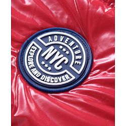 Pine Kids Full Sleeves Padded Bomber Jacket with Badge Applique - Red