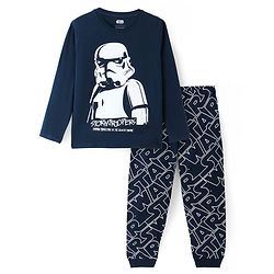Pine Kids Lucas Single Jersey Full Sleeves Night Suit with Star War Print - Navy Blue