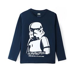 Pine Kids Lucas Single Jersey Full Sleeves Night Suit with Star War Print - Navy Blue