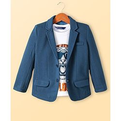 Pine Kids Knit Full Sleeves Blazer With Tiger Printed T-Shirt - Royal Blue & White