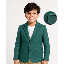 Pine Kids Full Sleeves Knitted Solid Color Blazer - Green