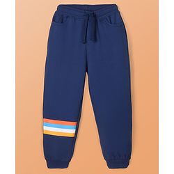 Pine Kids Cotton Knit Full Sleeves Sweatshirt & Joggers Set with Text Print - Navy Blue