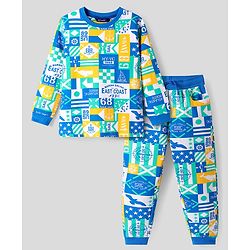 Pine Kids Cotton Knit Full Sleeves Sweatshirt & Joggers Set with Text Print - Blue