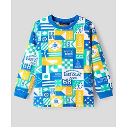 Pine Kids Cotton Knit Full Sleeves Sweatshirt & Joggers Set with Text Print - Blue