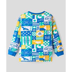 Pine Kids Cotton Knit Full Sleeves Sweatshirt & Joggers Set with Text Print - Blue