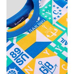 Pine Kids Cotton Knit Full Sleeves Sweatshirt & Joggers Set with Text Print - Blue