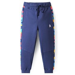 Pine Kids Cotton Knit Full Raglan Sleeves Text Printed T-Shirt & Jogger Set - Navy Blue