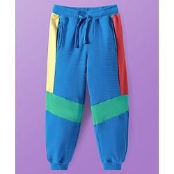 Pine Kids Cotton Knit Full Sleeves Cut & Sew Sweatshirt & Joggers Set with Text Print - Blue & Green