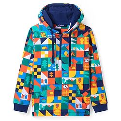 Pine Kids Cotton Knit Full Sleeves Hooded Sweatshirt & Joggers Set with Abstract Print & Kangaroo Pockets -  Navy Blue