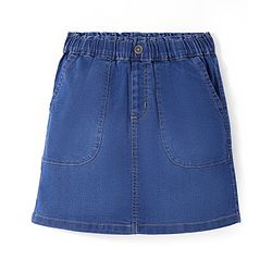 Pine Kids Cotton Woven Above Knee Length Denim Washed Skirt Solid Colour - Navy Blue