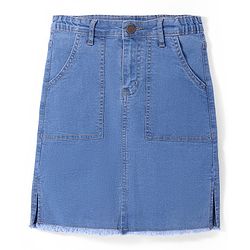 Pine Kids Cotton Woven Knee Length Denim Washed Skirt Solid Colour - Navy Blue
