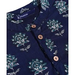 Pine Kids Cotton Woven Full Sleeves Kurta with Floral Print - Navy Blue