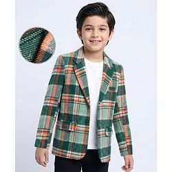 Pine Kids Knit Full Sleeves Checkered Blazer - Green & White