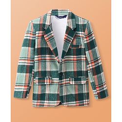 Pine Kids Knit Full Sleeves Checkered Blazer - Green & White