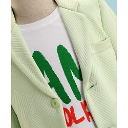 Pine Kids Knit Full Sleeves Solid Blazer with Trouser & Printed T-Shirt - Light Green