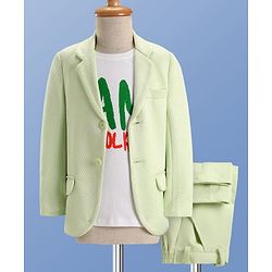 Pine Kids Knit Full Sleeves Solid Blazer with Trouser & Printed T-Shirt - Light Green