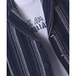 Pine Kids Knit Text Printed T-Shirt & Jeans with Full Sleeves Blazer - Navy Blue & White