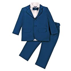 Pine Kids Knit Full Sleeves Solid Colour 3 Piece Party Suit With Bow - Teal Blue