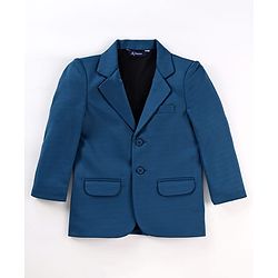 Pine Kids Knit Full Sleeves Solid Colour 3 Piece Party Suit With Bow - Teal Blue