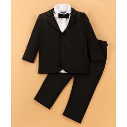 Pine Kids Knit Full Sleeves Solid Colour 3 Piece Party Suit With Bow - Black
