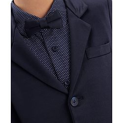 Pine Kids Knit Full Sleeves Solid Color 3 Piece Party Suit with Bow - Navy Blue