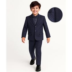 Pine Kids Knit Full Sleeves Solid Color 3 Piece Party Suit with Bow - Navy Blue