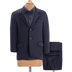 Pine Kids Knit Full Sleeves Solid Color 3 Piece Party Suit with Bow - Navy Blue