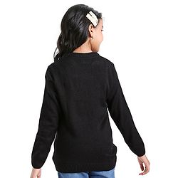 Pine Kids Full Sleeves Pull Over Sweater with Floral Embroidery - Black