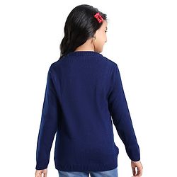 Pine Kids Full Sleeves Pull Over Sweater with Floral Embroidery - Navy Blue