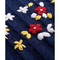 Pine Kids Full Sleeves Pull Over Sweater with Floral Embroidery - Navy Blue
