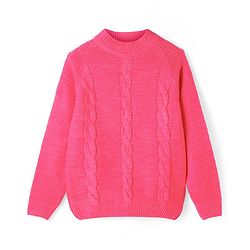 Pine Kids Knitted Full Sleeves Pullover With Cable Knit Design - Dark Pink