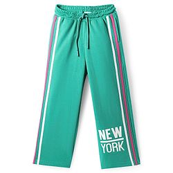 Pine Kids Cotton Knit Full Sleeves Hooded Sweatshirt & Pant Set with Text Print - Mint Green