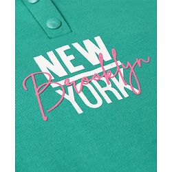 Pine Kids Cotton Knit Full Sleeves Hooded Sweatshirt & Pant Set with Text Print - Mint Green