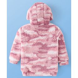 Pine Kids Woven Full Sleeves Hooded Fur Sweatjacket with Kangaroo Pockets Camouflage Print - Pink
