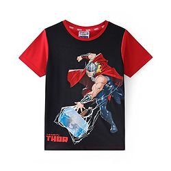 Pine Kids Marvel Cotton Knit Half Sleeves T-Shirt with Thor Print - Black & Red