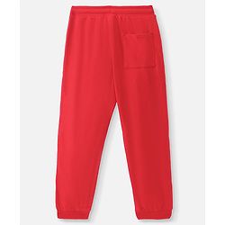 Pine Kids Marvel Cotton Terry Knit Full Length Lounge Pants With Text Puff Print and Tape Detailing - Red