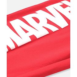 Pine Kids Marvel Cotton Terry Knit Full Length Lounge Pants With Text Puff Print and Tape Detailing - Red