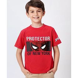 Pine Kids Marvel Cotton Knit Half Sleeves T-Shirt With Spiderman Graphics - Red