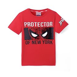 Pine Kids Marvel Cotton Knit Half Sleeves T-Shirt With Spiderman Graphics - Red